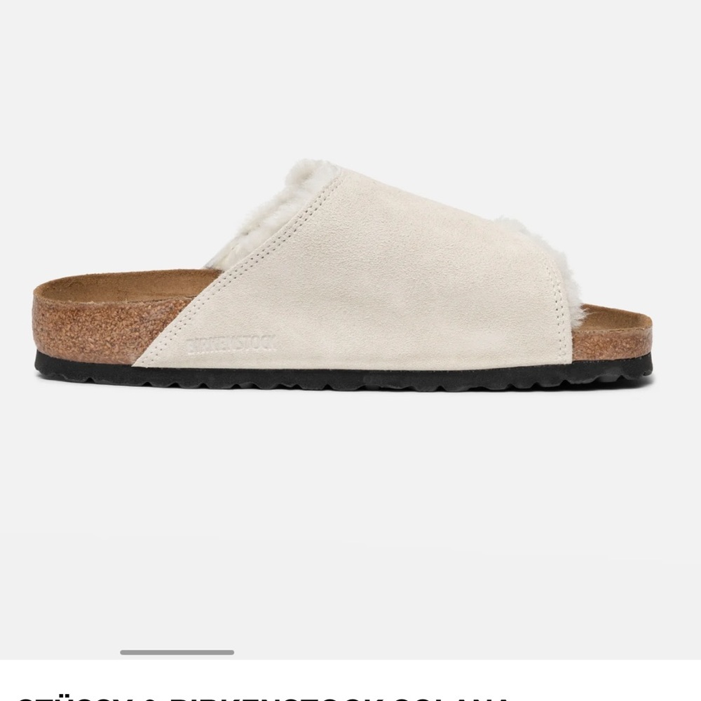 STÜSSY & BIRKENSTOCK SOLANA SHEARLING SLIDE bone color